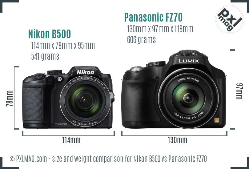 Nikon B500 vs Panasonic FZ70 size comparison