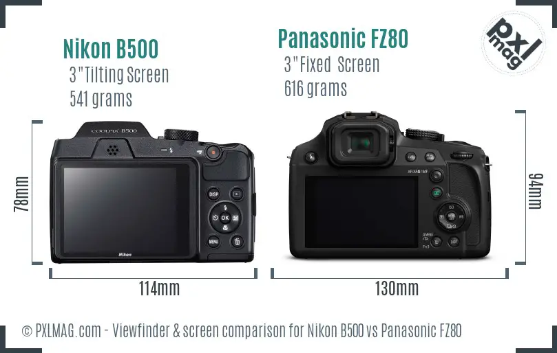Nikon B500 vs Panasonic FZ80 Screen and Viewfinder comparison