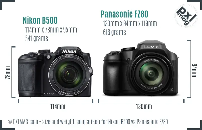 Nikon B500 vs Panasonic FZ80 size comparison