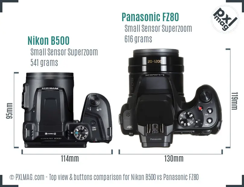 Nikon B500 vs Panasonic FZ80 top view buttons comparison