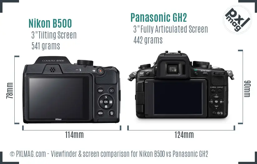 Nikon B500 vs Panasonic GH2 Screen and Viewfinder comparison