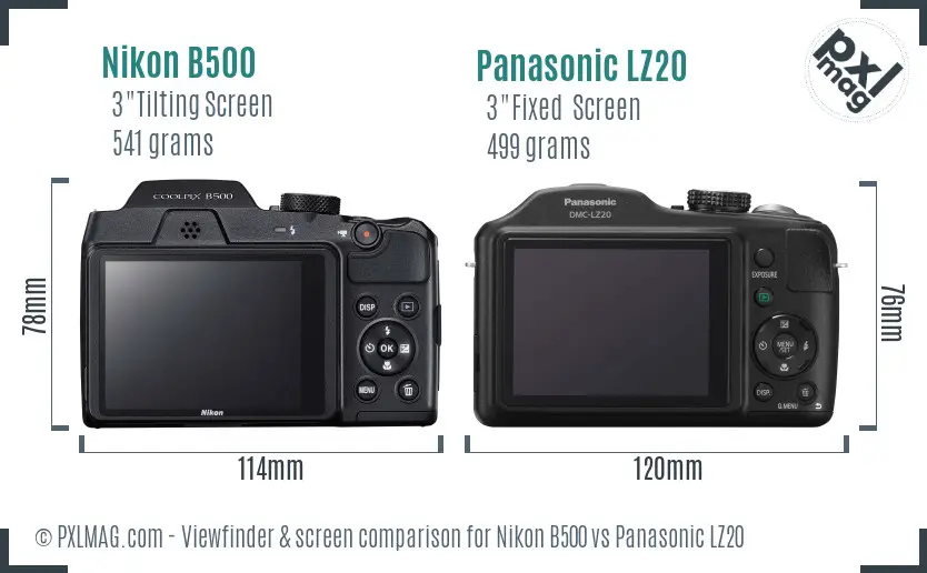 Nikon B500 vs Panasonic LZ20 Screen and Viewfinder comparison