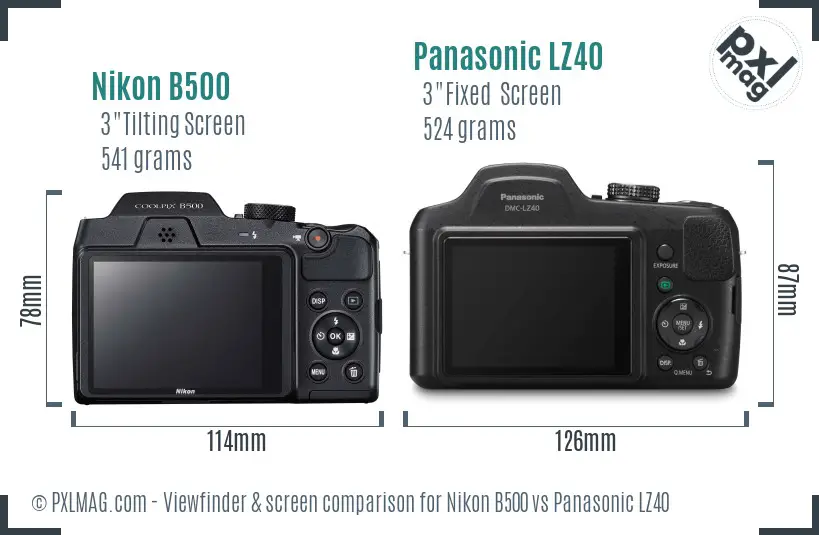 Nikon B500 vs Panasonic LZ40 Screen and Viewfinder comparison