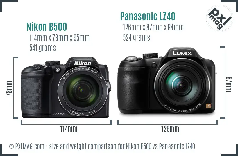 Nikon B500 vs Panasonic LZ40 size comparison