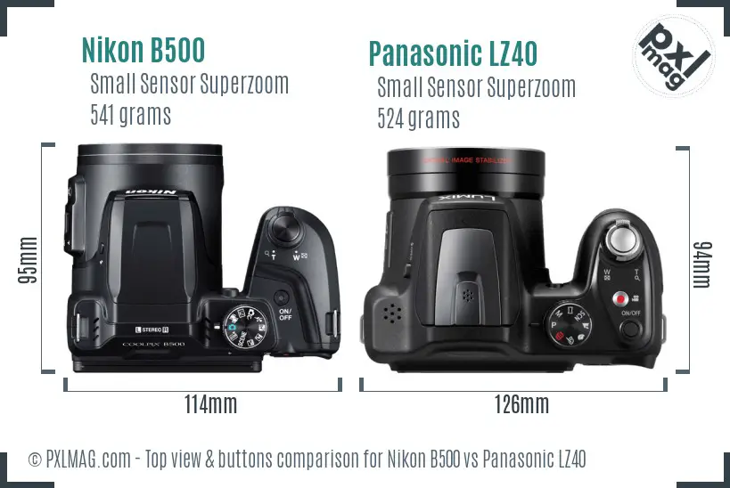 Nikon B500 vs Panasonic LZ40 top view buttons comparison
