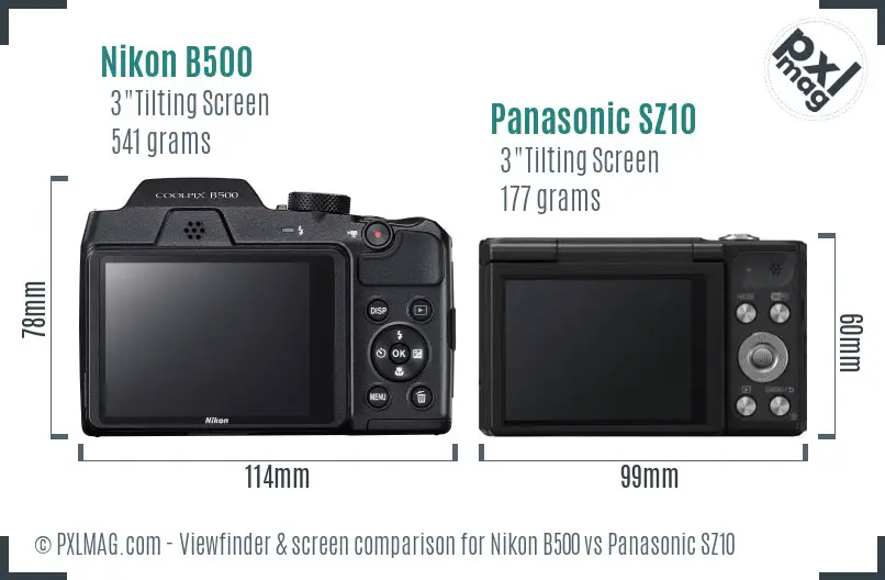 Nikon B500 vs Panasonic SZ10 Screen and Viewfinder comparison