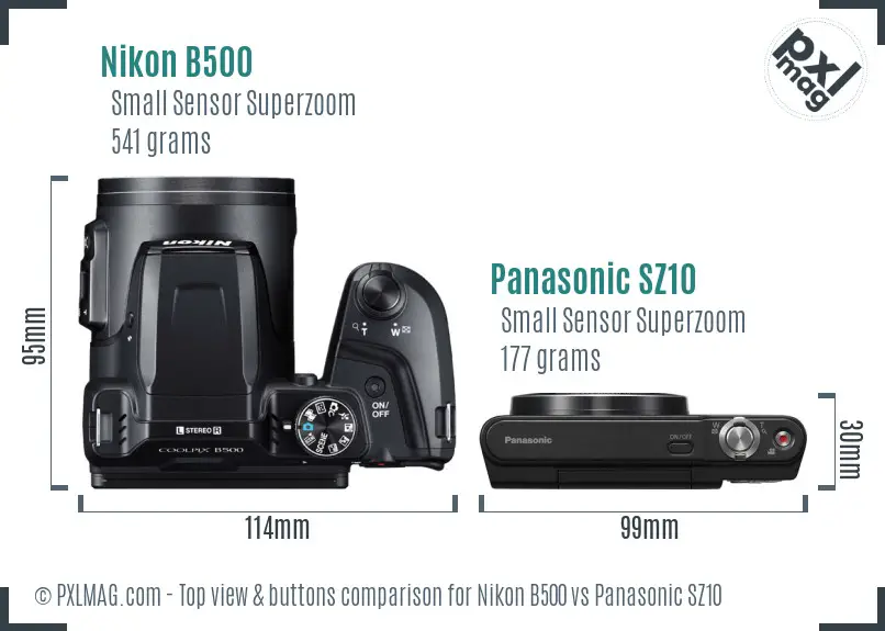 Nikon B500 vs Panasonic SZ10 top view buttons comparison