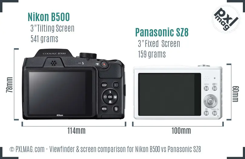 Nikon B500 vs Panasonic SZ8 Screen and Viewfinder comparison