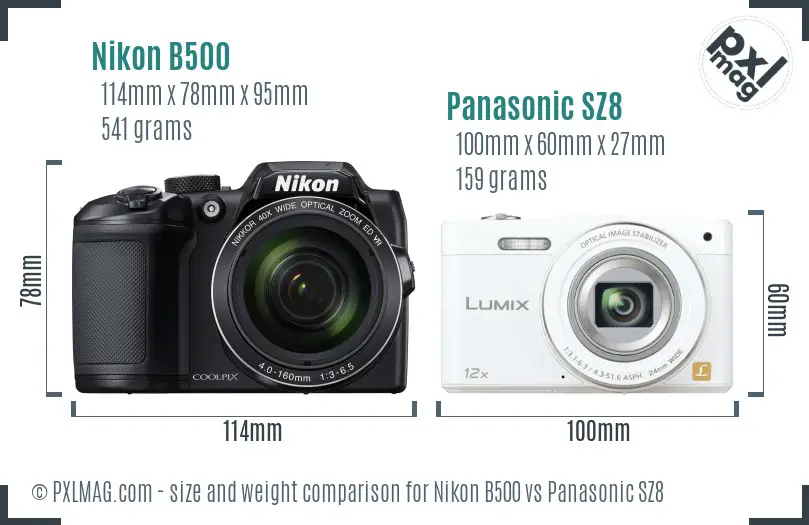 Nikon B500 vs Panasonic SZ8 size comparison