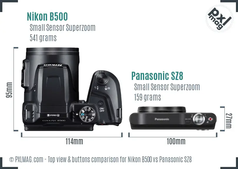 Nikon B500 vs Panasonic SZ8 top view buttons comparison