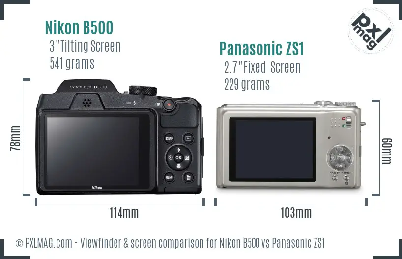 Nikon B500 vs Panasonic ZS1 Screen and Viewfinder comparison