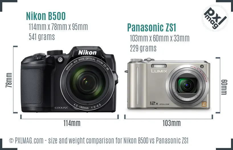 Nikon B500 vs Panasonic ZS1 size comparison