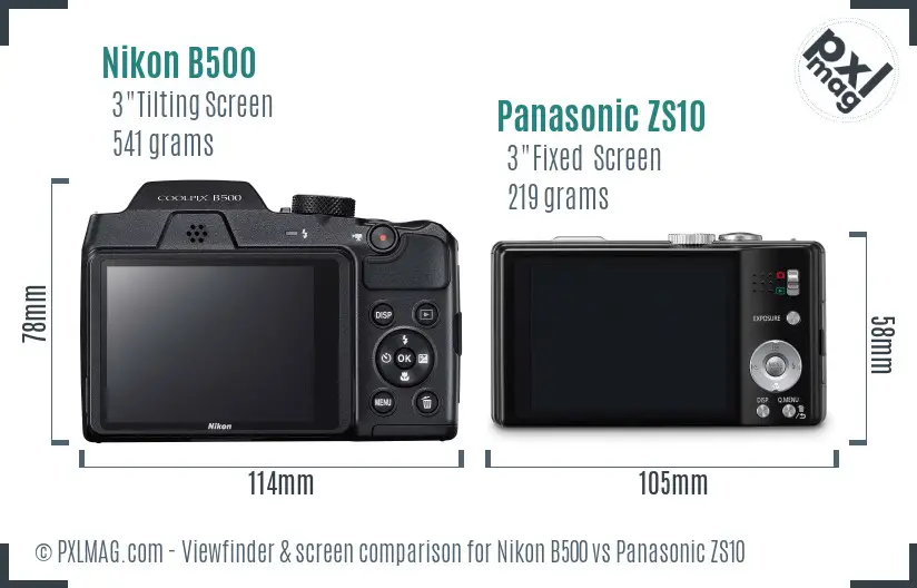 Nikon B500 vs Panasonic ZS10 Screen and Viewfinder comparison