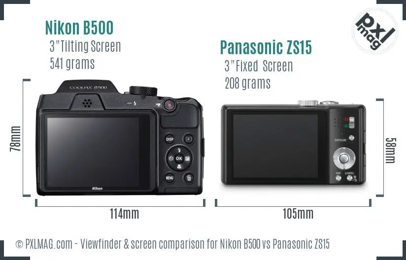 Nikon B500 vs Panasonic ZS15 Screen and Viewfinder comparison