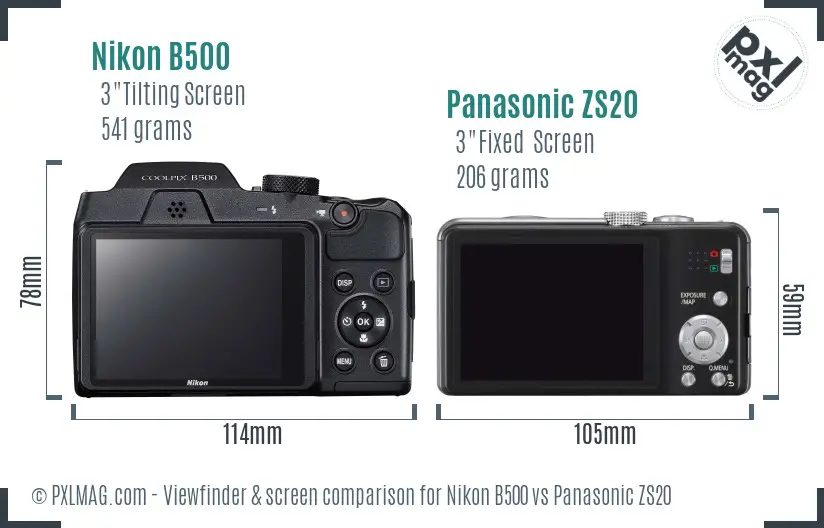 Nikon B500 vs Panasonic ZS20 Screen and Viewfinder comparison
