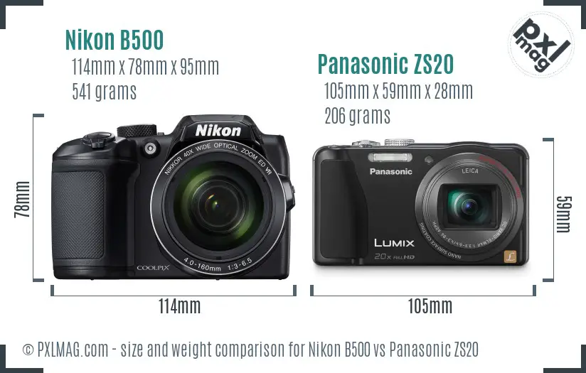 Nikon B500 vs Panasonic ZS20 size comparison