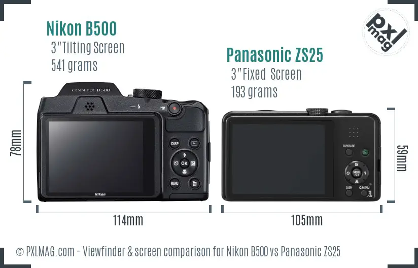 Nikon B500 vs Panasonic ZS25 Screen and Viewfinder comparison