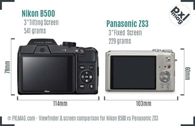 Nikon B500 vs Panasonic ZS3 Screen and Viewfinder comparison