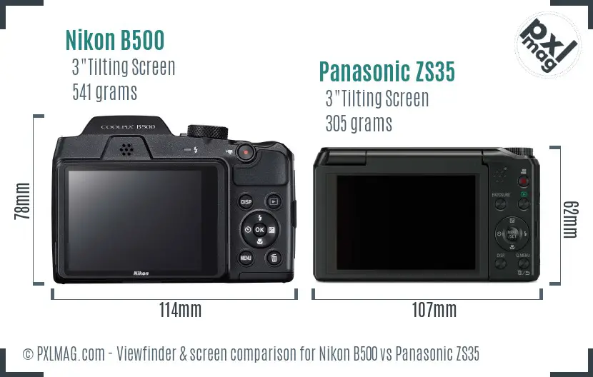 Nikon B500 vs Panasonic ZS35 Screen and Viewfinder comparison