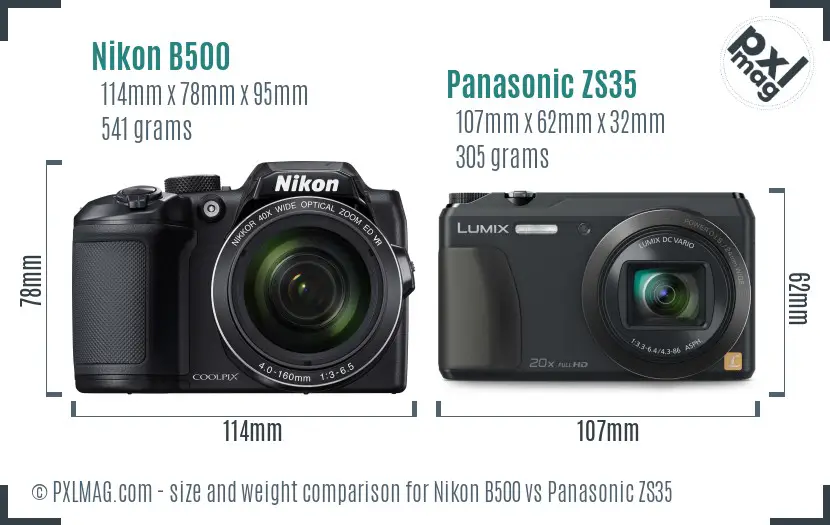 Nikon B500 vs Panasonic ZS35 size comparison