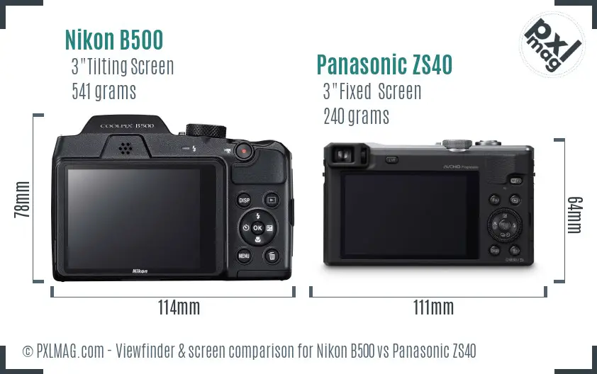 Nikon B500 vs Panasonic ZS40 Screen and Viewfinder comparison
