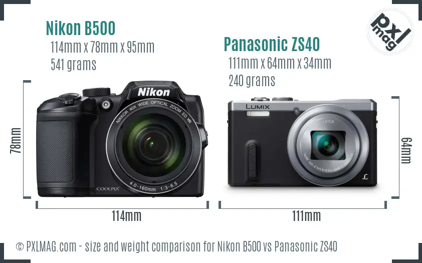 Nikon B500 vs Panasonic ZS40 size comparison