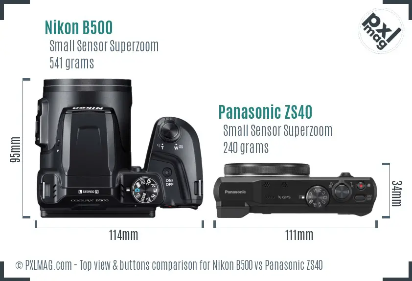 Nikon B500 vs Panasonic ZS40 top view buttons comparison