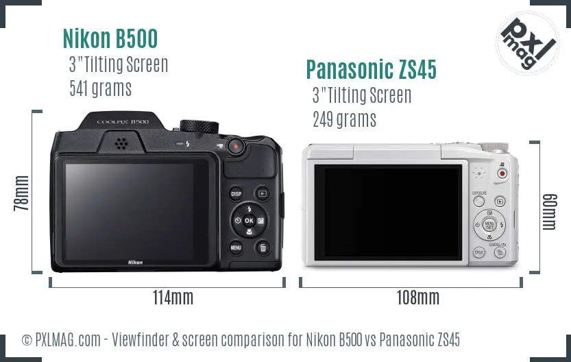 Nikon B500 vs Panasonic ZS45 Screen and Viewfinder comparison
