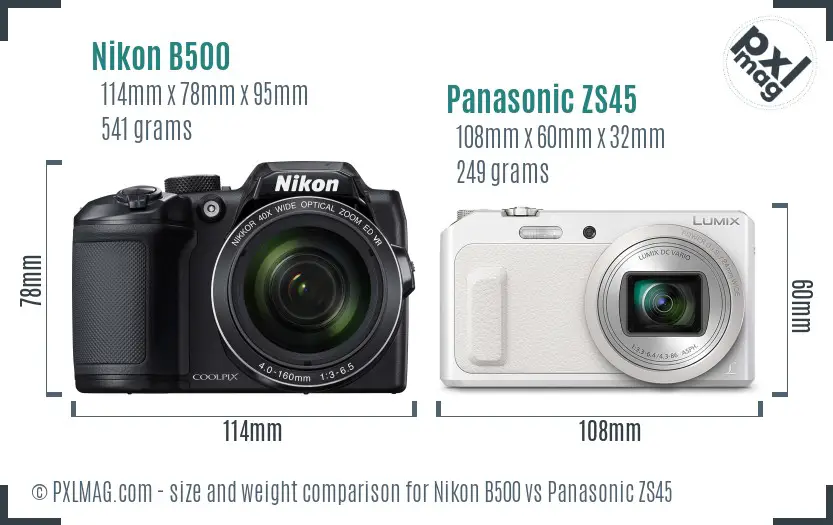 Nikon B500 vs Panasonic ZS45 size comparison
