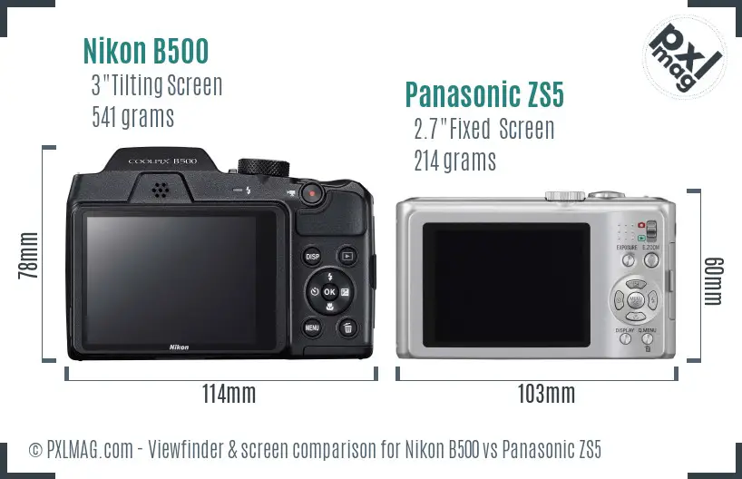 Nikon B500 vs Panasonic ZS5 Screen and Viewfinder comparison