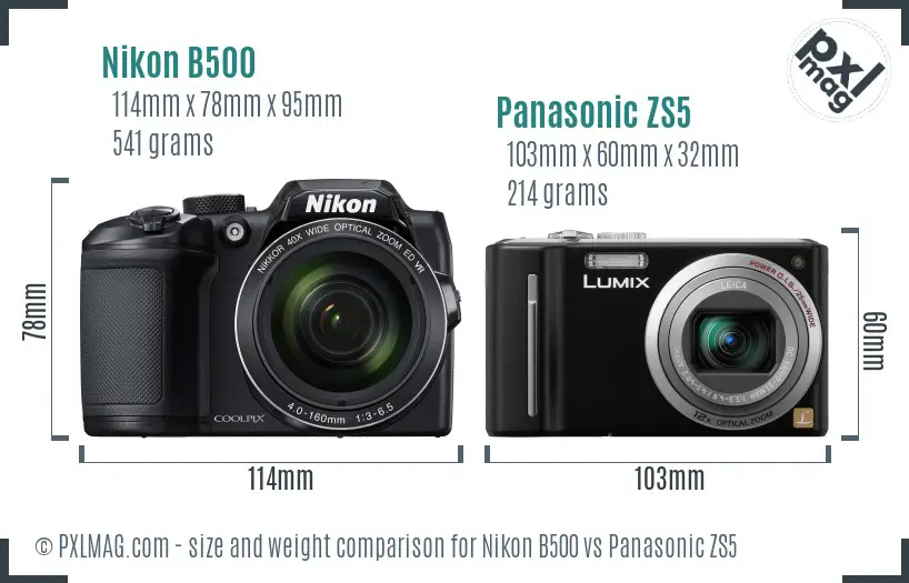 Nikon B500 vs Panasonic ZS5 size comparison