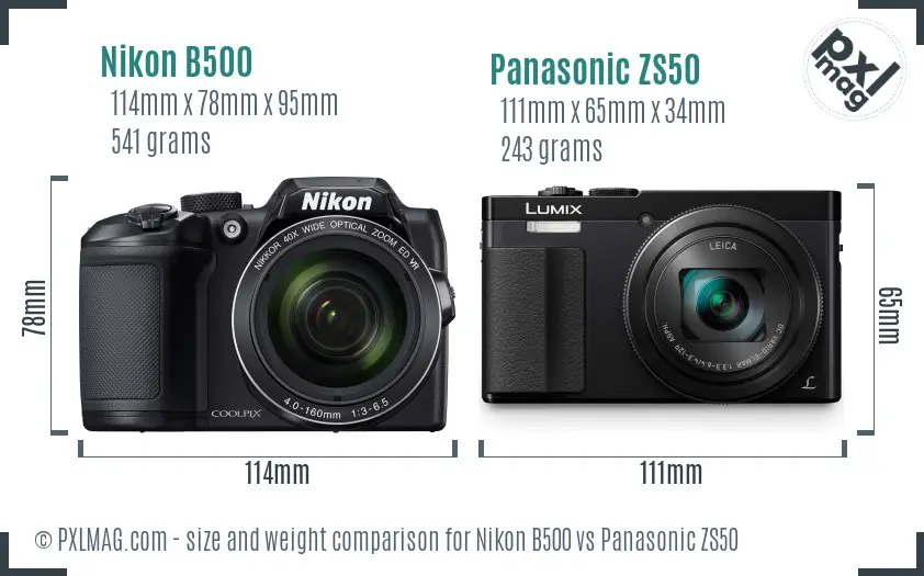 Nikon B500 vs Panasonic ZS50 size comparison