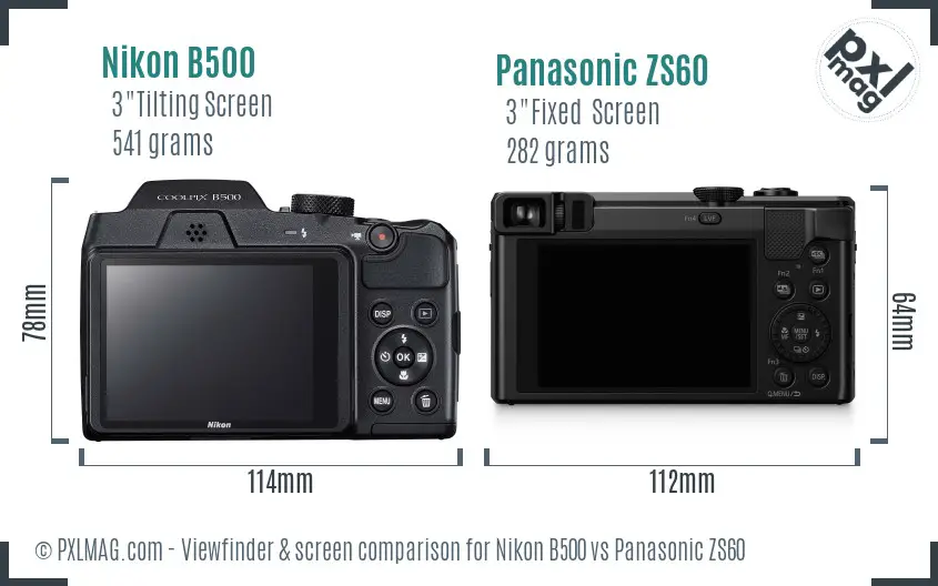 Nikon B500 vs Panasonic ZS60 Screen and Viewfinder comparison