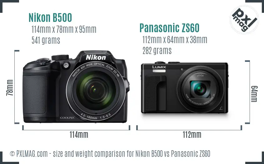 Nikon B500 vs Panasonic ZS60 size comparison