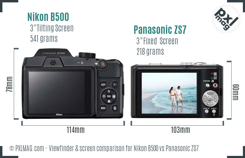 Nikon B500 vs Panasonic ZS7 Screen and Viewfinder comparison