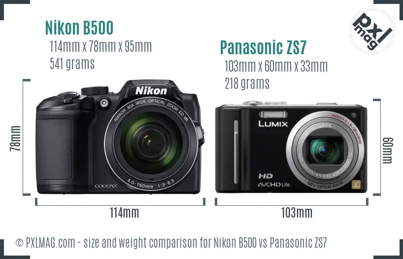 Nikon B500 vs Panasonic ZS7 size comparison