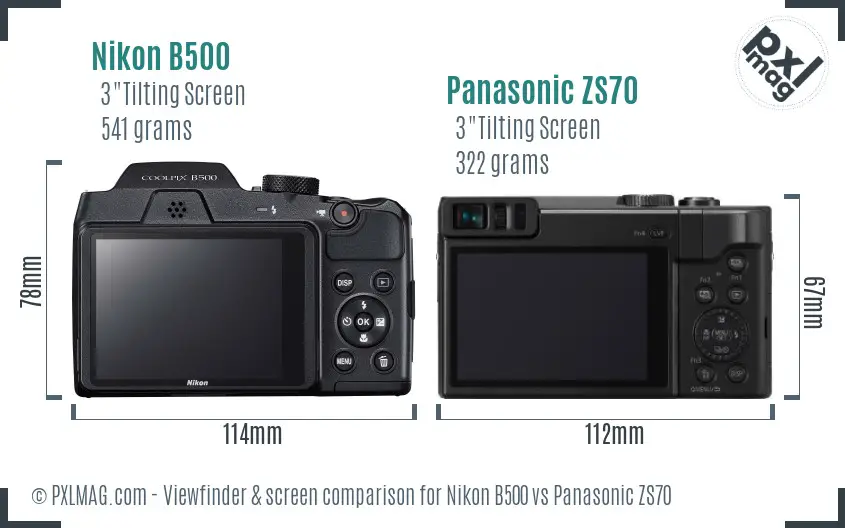 Nikon B500 vs Panasonic ZS70 Screen and Viewfinder comparison