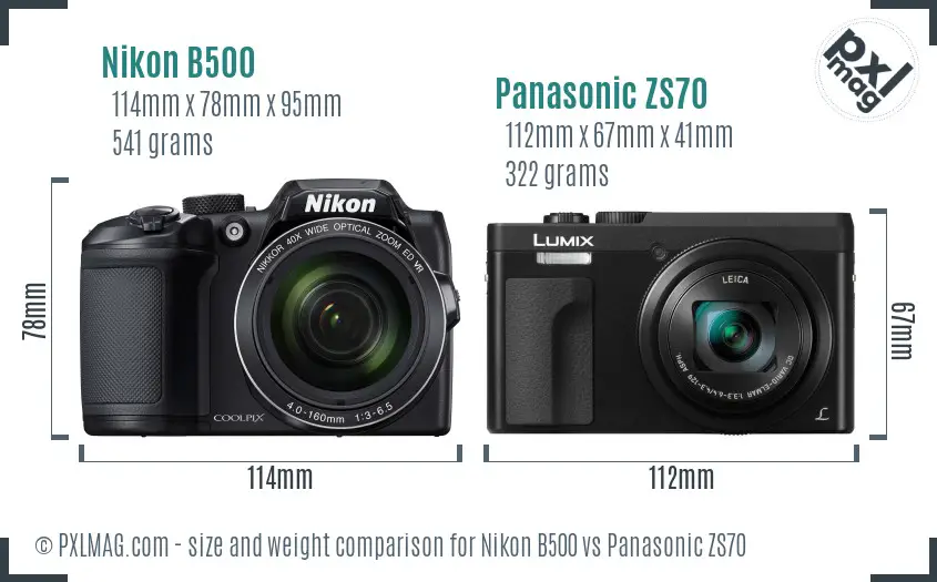 Nikon B500 vs Panasonic ZS70 size comparison