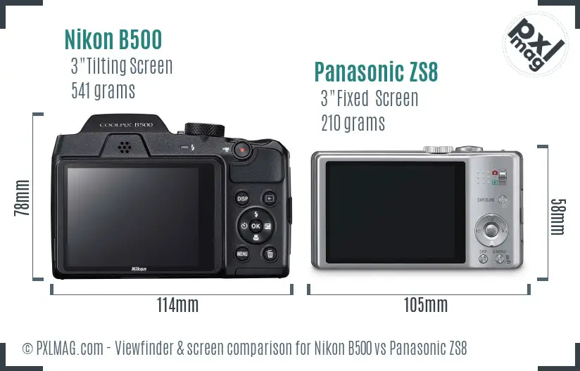 Nikon B500 vs Panasonic ZS8 Screen and Viewfinder comparison