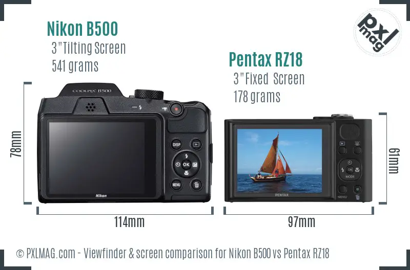 Nikon B500 vs Pentax RZ18 Screen and Viewfinder comparison