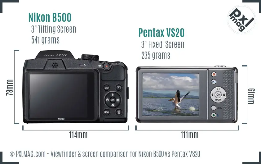 Nikon B500 vs Pentax VS20 Screen and Viewfinder comparison