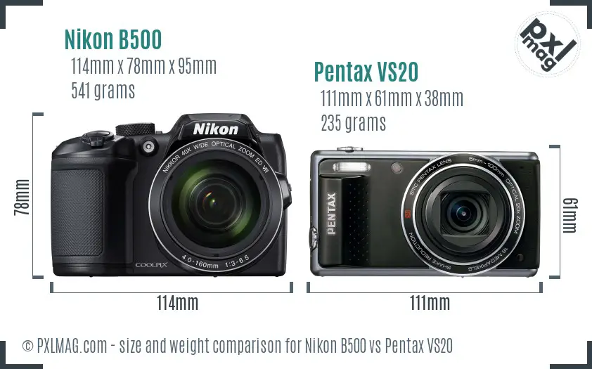 Nikon B500 vs Pentax VS20 size comparison