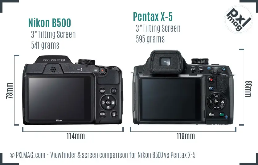 Nikon B500 vs Pentax X-5 Screen and Viewfinder comparison