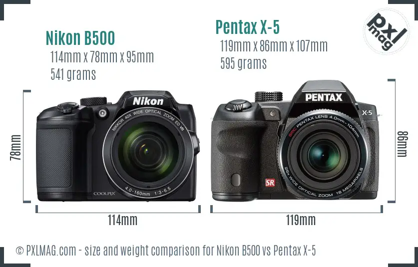 Nikon B500 vs Pentax X-5 size comparison