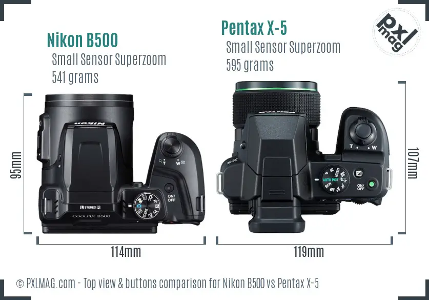 Nikon B500 vs Pentax X-5 top view buttons comparison