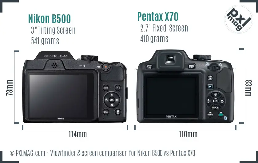 Nikon B500 vs Pentax X70 Screen and Viewfinder comparison