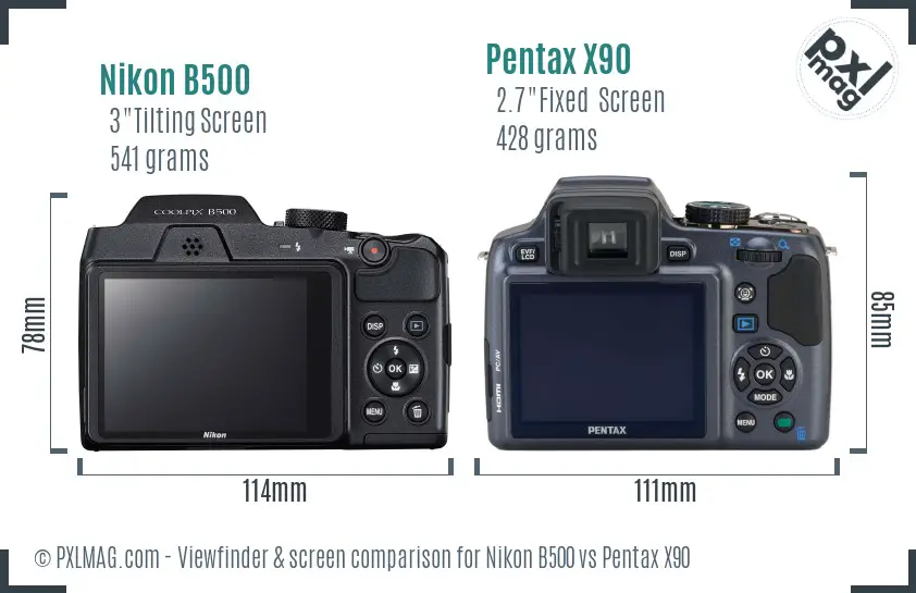 Nikon B500 vs Pentax X90 Screen and Viewfinder comparison