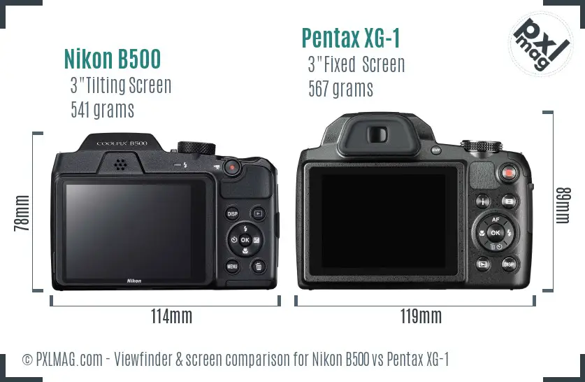 Nikon B500 vs Pentax XG-1 Screen and Viewfinder comparison