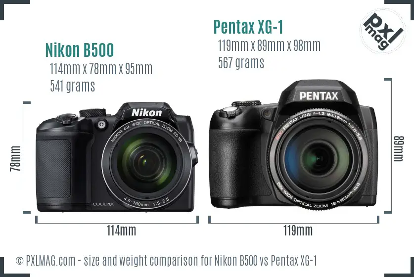 Nikon B500 vs Pentax XG-1 size comparison