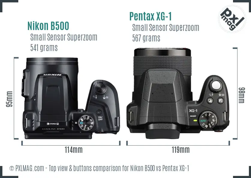 Nikon B500 vs Pentax XG-1 top view buttons comparison